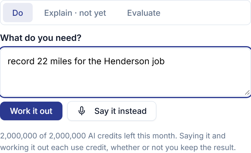 The assistant panel with a typed sentence in its box, a Work it out button and a Say it instead button beside it